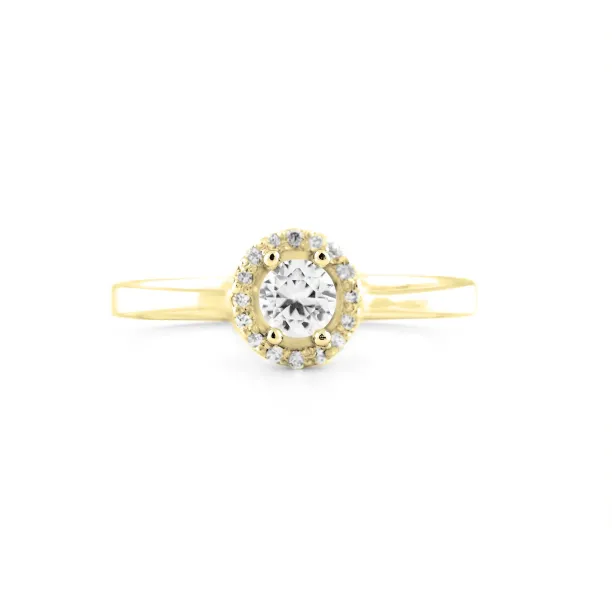A gold ring with halo stones and diamonds HALOY Image