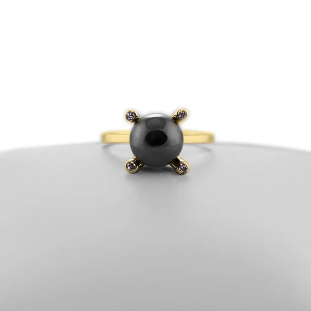 Zlatý prsten s hematitem a diamanty BURAS Image