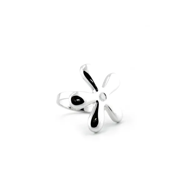 Nevšední stříbrný/zlatý květinový prsten s diamantem ALVDAL Image