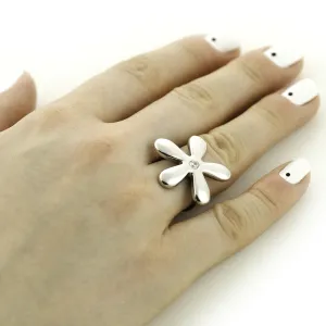 Nevšední stříbrný/zlatý květinový prsten s diamantem ALVDAL Thumbnail