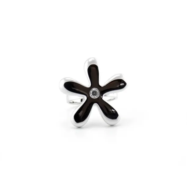 Nevšední stříbrný/zlatý květinový prsten s diamantem ALVDAL Image