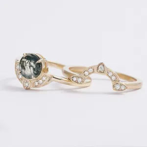 Moss agate and diamonds engagement ring set BRISTOL Thumbnail
