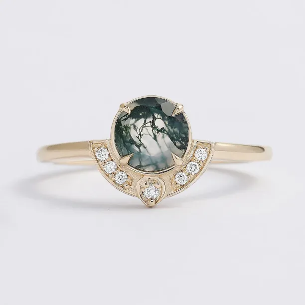 Moss agate and diamonds engagement ring set BRISTOL Image