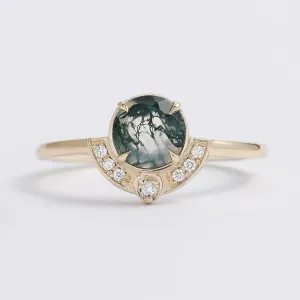 Moss agate and diamonds engagement ring set BRISTOL Thumbnail