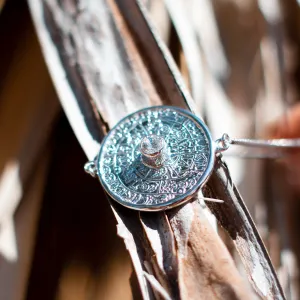 Unique Mayan Calendar Sterling Silver Bracelet with Bohemian granet Thumbnail