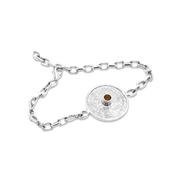Unique Mayan Calendar Sterling Silver Bracelet with Bohemian granet Image