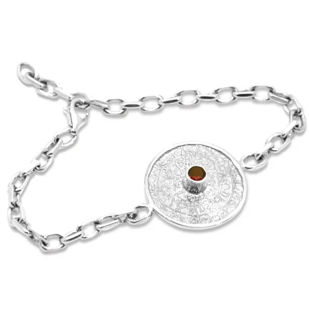 Unique Mayan Calendar Sterling Silver Bracelet with Bohemian granet Image