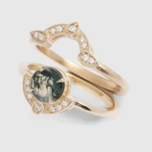 Moss agate and diamonds engagement ring set BRISTOL Thumbnail