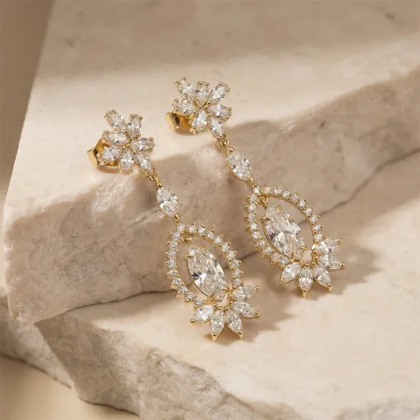 Gold lab grown diamond dangle earrings JOLENE Image