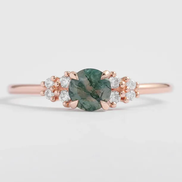 Gold moss agate ring with diamonds EDDIE Image