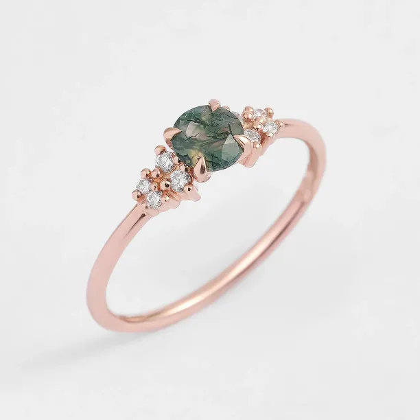 Gold moss agate ring with diamonds EDDIE Image