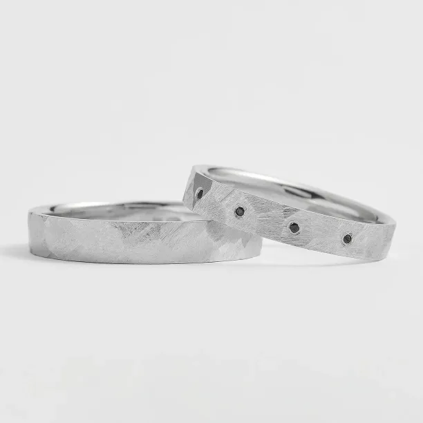 Tepané snubní prsteny z bílého zlata a s černými diamanty MILANO Image