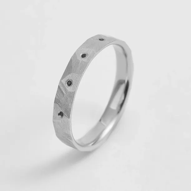 Tepané snubní prsteny z bílého zlata a s černými diamanty MILANO Image