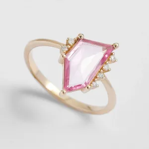 Gold ring with pink sapphire in asymmetric shape ROSALIE Thumbnail