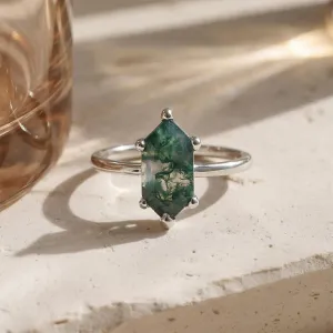 Zlatý prsten s mechovým achátem ve tvaru šestihranu KLERA Thumbnail