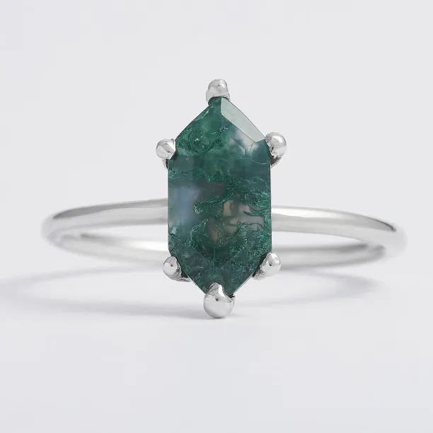 Zlatý prsten s mechovým achátem ve tvaru šestihranu KLERA Image