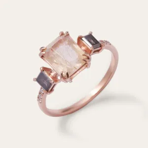 Vintage ring with rutilated quartz and salt and pepper diamonds FRANCI