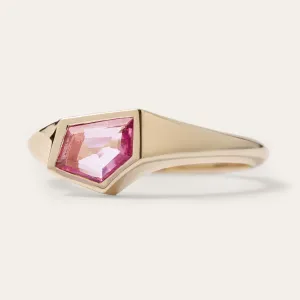 Gold atypical ring with asymmetric pink sapphire EDITH
