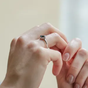 Gold ring with radiant teal sapphire and side diamonds JOY Thumbnail