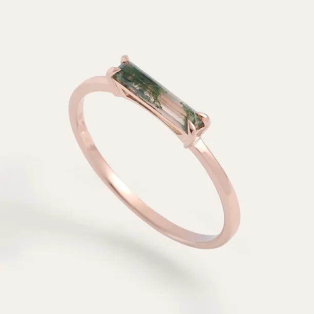 Minimalistický prsten s baguette mechovým achátem LOKI Image
