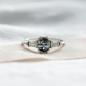 Gold ring with teal oval sapphire DIANA