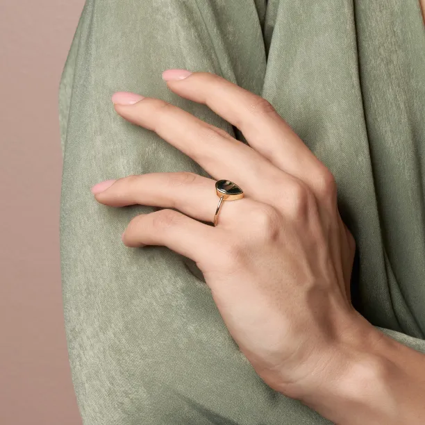 Gold ring with pear moss agate XENIA Image