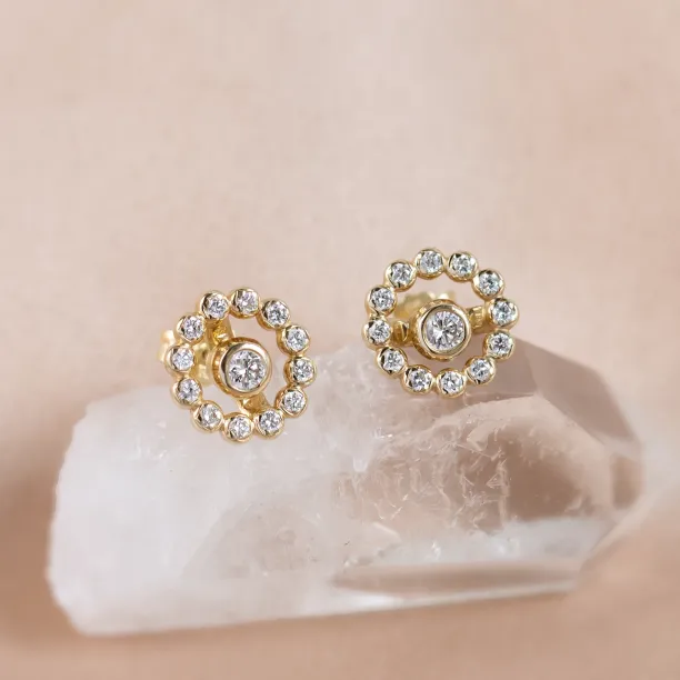 Zlaté náušnice s vyměnitelným drahokamem a lab grown diamanty FLORES Image