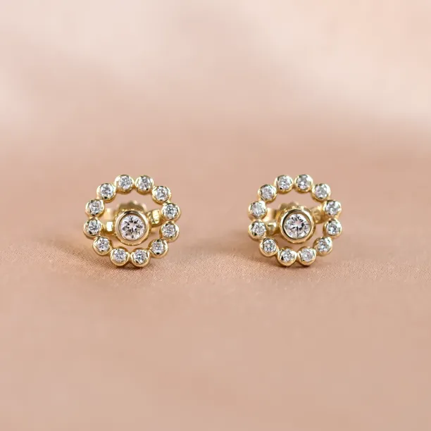 Zlaté náušnice s vyměnitelným drahokamem a lab grown diamanty FLORES Image