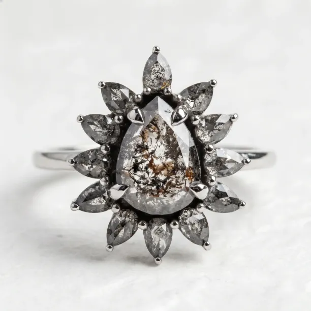 Prsten se salt'n'pepper diamanty ve tvaru květiny GIRASOLO Image