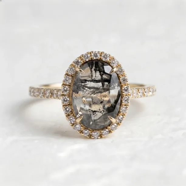 Elegantní halo prsten se salt and pepper diamanty TANANAI Image