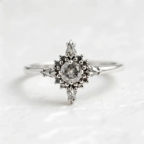 Gold cluster ring with salt and pepper diamonds ring RAVE Image