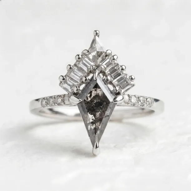 Kite salt and pepper diamond cluster ring with baguette diamonds ELEONORA Image