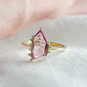 Gold ring with pink sapphire in asymmetric shape ROSALIE Thumbnail