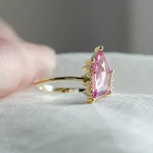Gold ring with pink sapphire in asymmetric shape ROSALIE Thumbnail