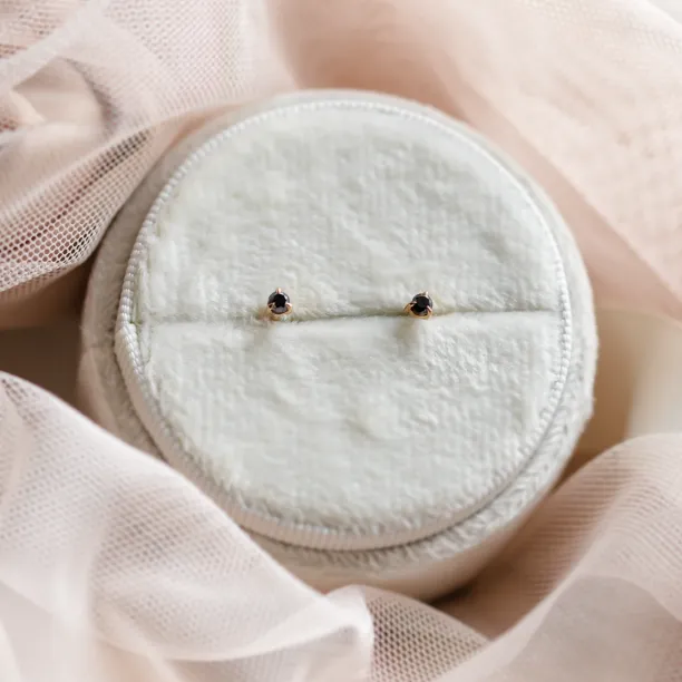 Zlaté minimalistické náušnice s černými diamanty CHARNA Image