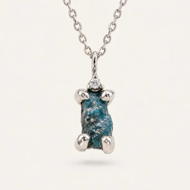 Gold necklace with raw blue diamond LORELEI