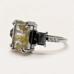 Vintage prsten s rutilovým křišťálem a salt and pepper diamanty FRANCI