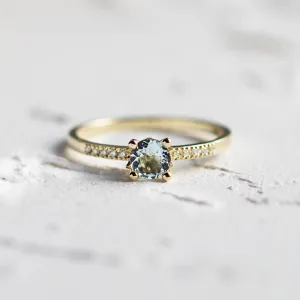 Elegant gold ring with aquamarine and diamonds ELYSIA