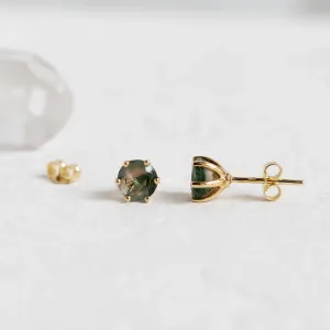 Gold earrings with moss agate REBE Thumbnail