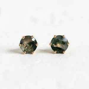 Gold earrings with moss agate REBE