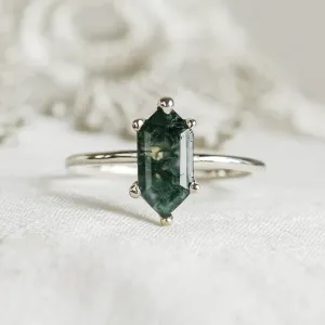 Gold ring with hexagon moss agate BENIE