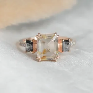 Vintage ring with rutilated quartz and salt and pepper diamonds FRANCI