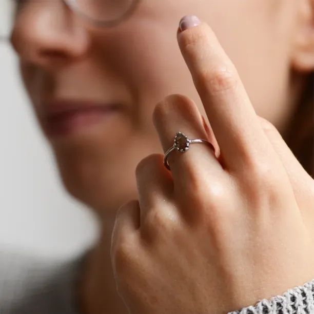 Unique gold engagement ring with pear salt and pepper diamond BEX Image