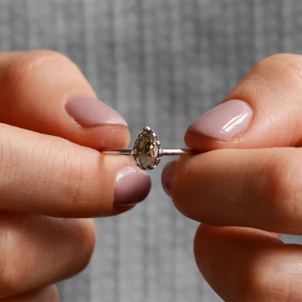 Unique gold engagement ring with pear salt and pepper diamond BEX Image
