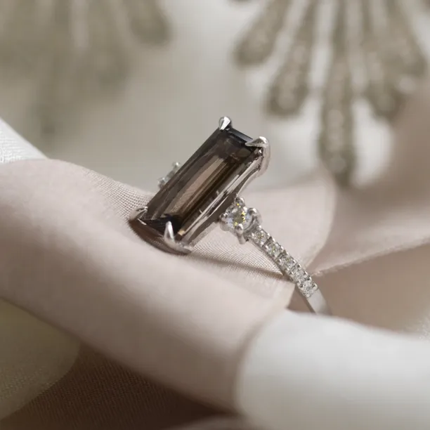 Smoky quartz in gold diamond ring FUME Image