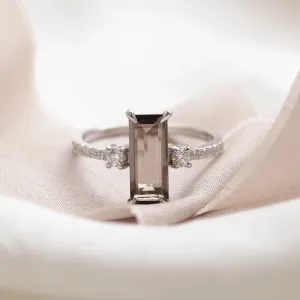 Smoky quartz in gold diamond ring FUME