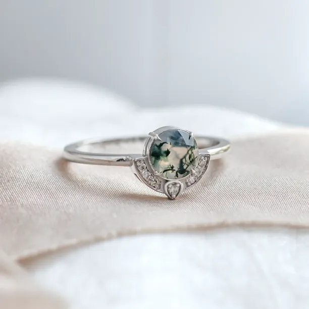 Unique gold moss agate ring with diamonds BILBO Image