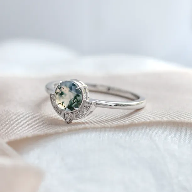 Unique gold moss agate ring with diamonds BILBO Image