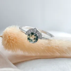 Unique gold moss agate ring with diamonds BILBO Thumbnail