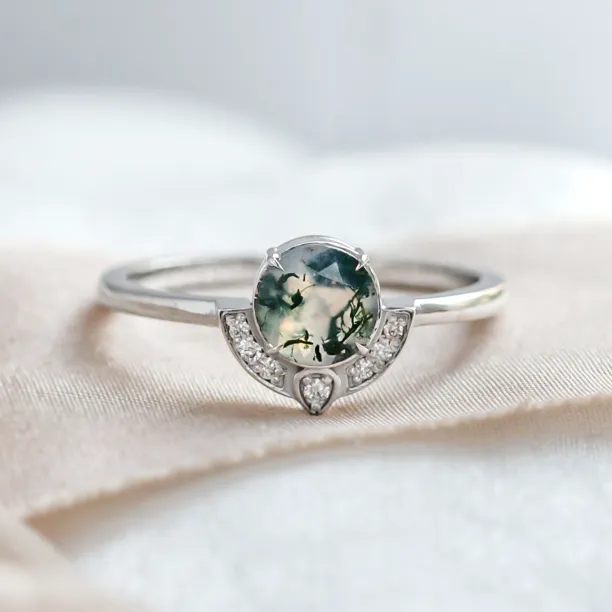 Unique gold moss agate ring with diamonds BILBO Image
